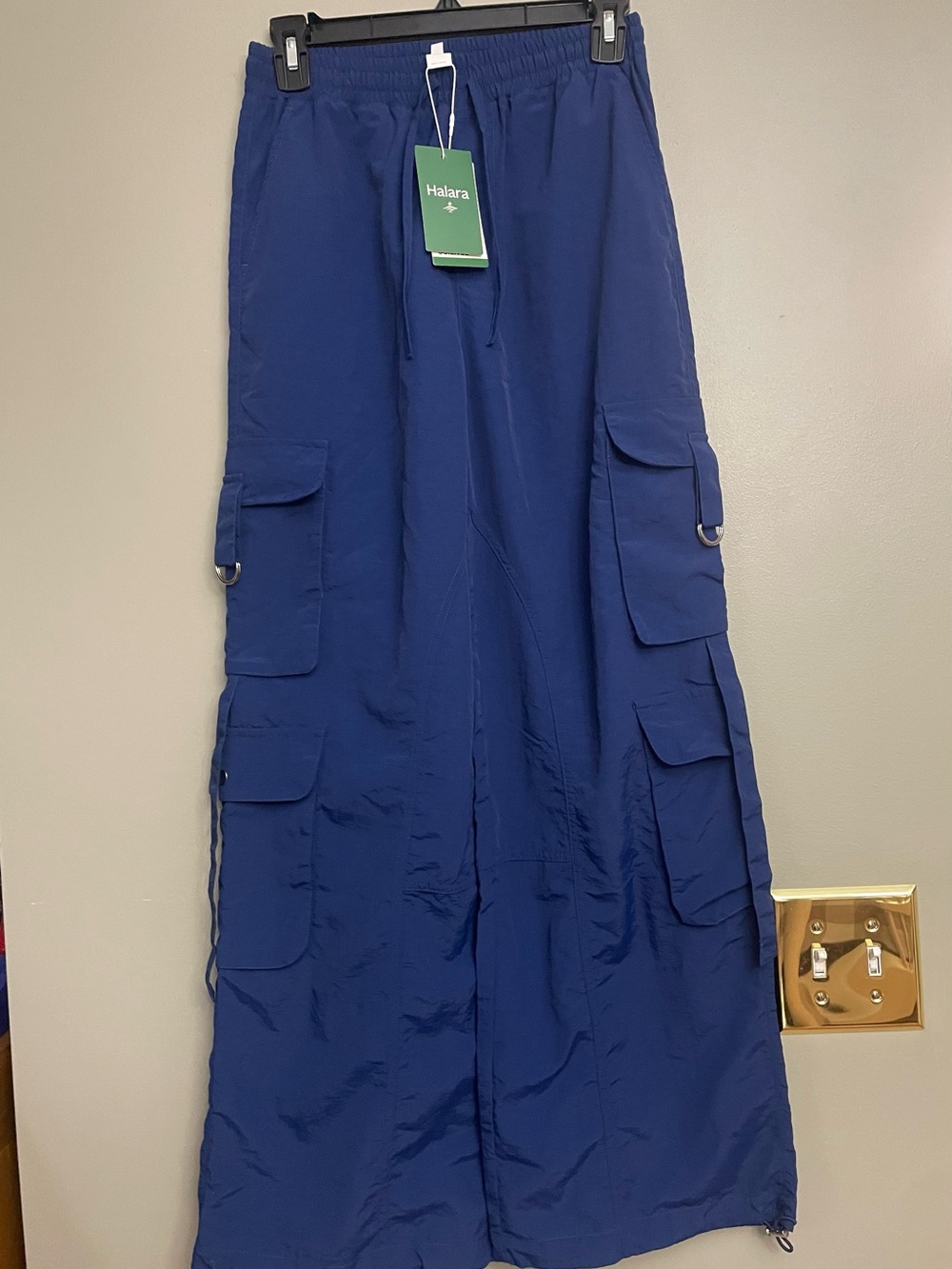 HALARA Royal Blue Wide-Leg Cargo Parachute Pants with Utility Pockets
